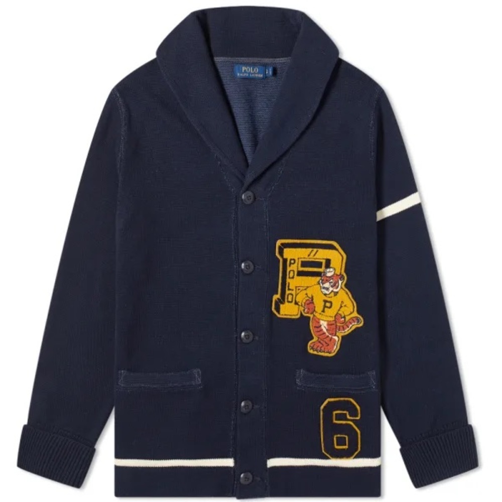 Polo Ralph Lauren The Tiger Varsity P Letterman Shawl Cardigan Sweater Men’s NWT - Picture 5 of 8